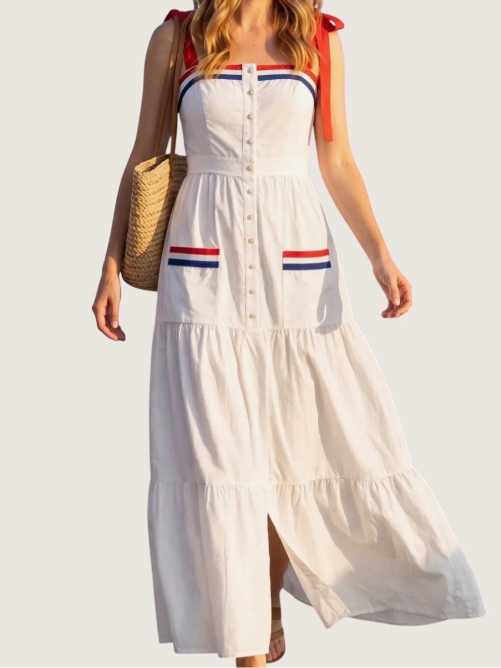♥️🤍💙🇺🇸 ADORABLE! Americana Cotton Midi Dress Red White Blue Midi 4th Tuckernuck - Picture 4 of 6